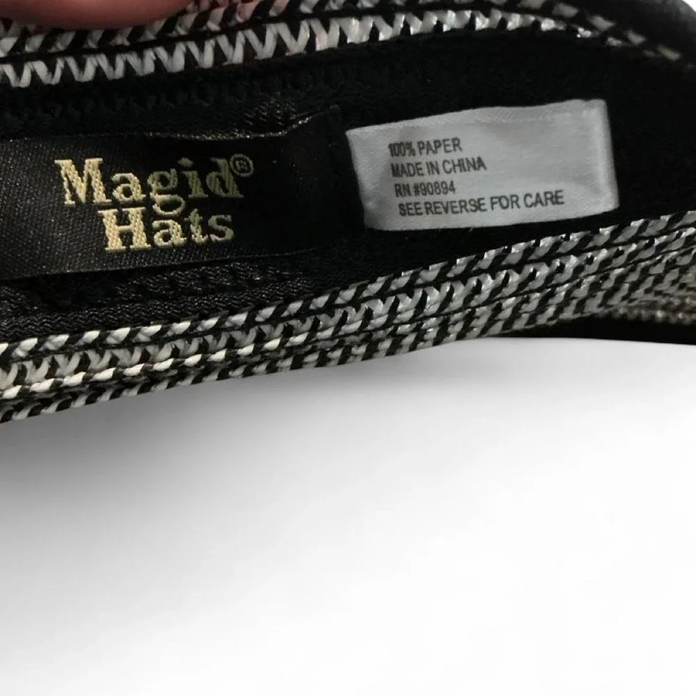 Magid Hats Sun Visor Women OS Black White Striped Bow Packable Straw